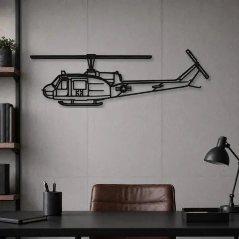 Vue alternative de Silhouette en métal du UH-1-Med Huey, Décoration murale en métal, Décor aéronautique, Décorateur aviateur