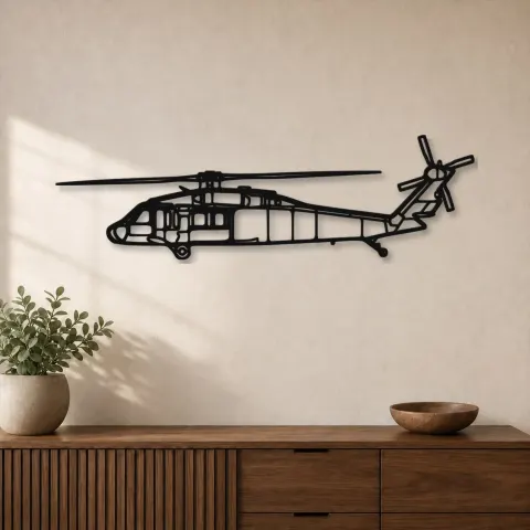 Silhouette en métal du UH-60L Black Hawk, Décoration murale en métal, Décor aéronautique, Décorateur aviateur
