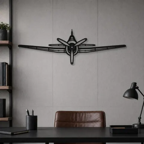 Vista alternativa di Insegna in metallo silhouette dell'aereo F6F Hellcat Front, Silhouette di aerei in metallo, Decorazione da parete aviatore
