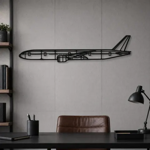 Vue alternative de Silhouette d'avion en métal 777-300ER, décoration murale en métal, décoration aéronautique, cadeau pour pilote