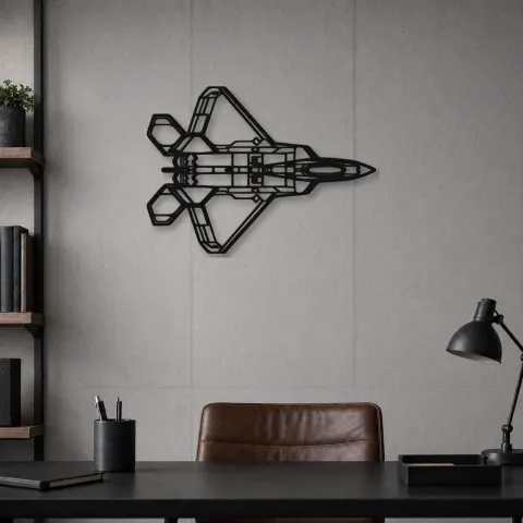 Vista alternativa di Insegna in metallo silhouette aereo F-22 Raptor Top, Silhouette di aerei in metallo, Decorazione murale di aviazione, Decorazione per aviatori