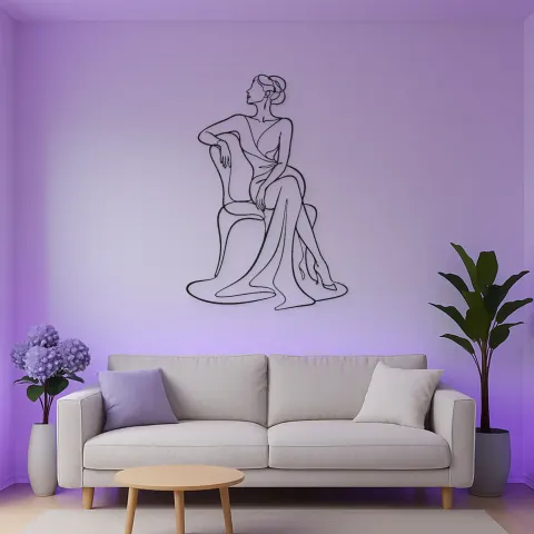 Elegantes Stuhl-Muse Metallschild | Wanddekoration für Modefiguren alternative Ansicht