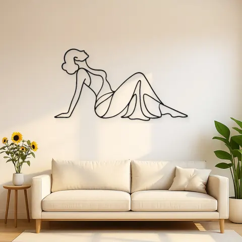 Liegende Seiten-Silhouette Metall-Wandkunst | Weibliche Figur Wanddekoration