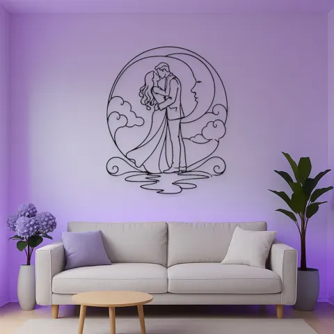 Mondschein-Kuss Paar Metall-Wandkunst | Romantische Paar-Dekoration alternative Ansicht