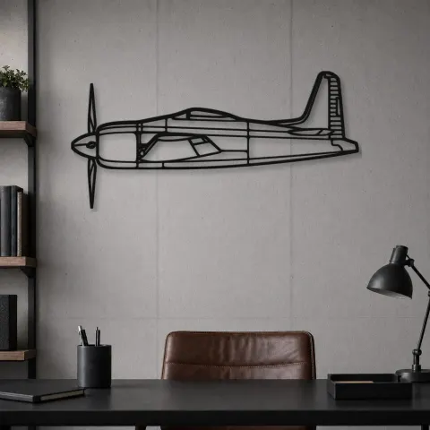Vista alternativa di Insegna in metallo silhouette dell'aereo F8F Bearcat, Silhouette di aerei in metallo, Decorazione da parete aviatore