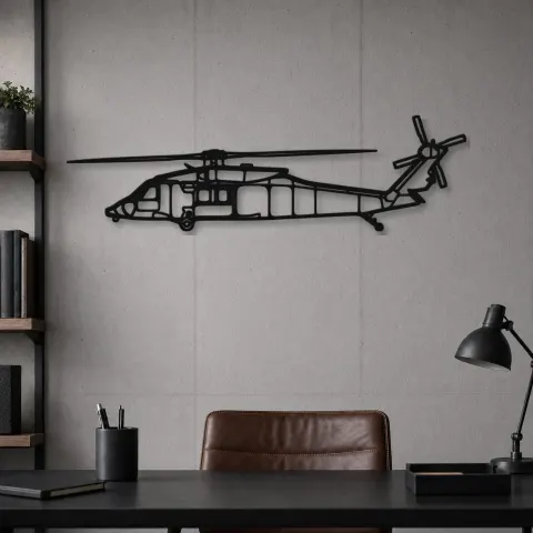 Vue alternative de Silhouette d'avion HH-60M en métal, Décoration murale aéronautique