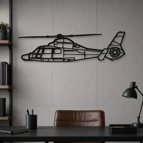 Vue alternative de Silhouette d'avion Dauphin AS365N3+ en métal, Décoration murale aéronautique