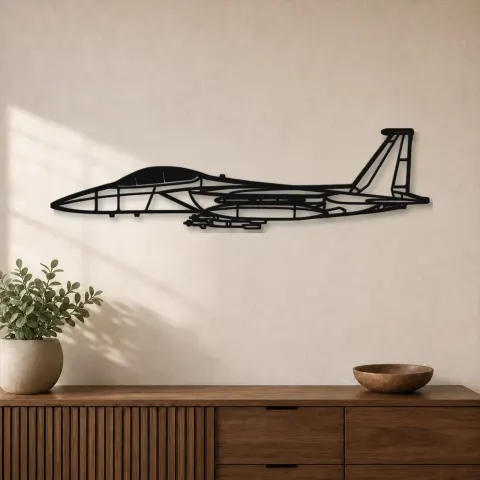 Silhouette di aereo F-15E Strike Eagle in metallo, Insegna in metallo per aerei, Decorazione da parete aviatore