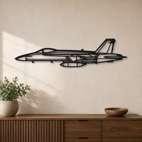Silhouette di aereo F-18 Hornet in metallo, Insegna in metallo per aerei, Decorazione da parete aviatore
