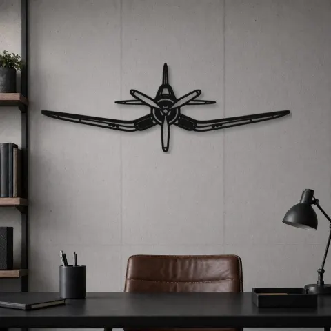 Vista alternativa di Insegna in metallo silhouette dell'aereo F4U Corsair Front, Silhouette di aerei in metallo, Decorazione da parete aviatore