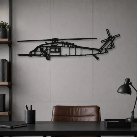 Vue alternative de Silhouette d'hélicoptère HH-60 Pave Hawk en métal, Décoration murale, Cadeau d'anniversaire
