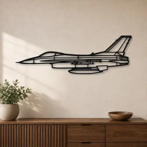 Silhouette di aereo F-16A in metallo, Insegna in metallo per aerei, Decorazione da parete aviatore