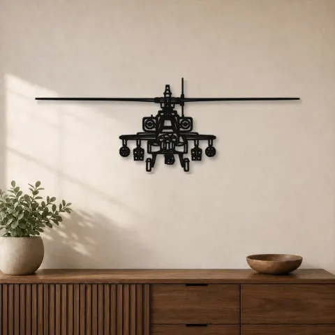 Silhouette de l'hélicoptère AH-64D Apache Front en métal, Décoration murale, Cadeau d'anniversaire, Silhouette d'avion