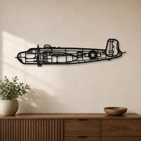 Silhouette d'avion B-25H en métal, Décoration murale en métal, Décor aéronautique, Cadeau pour aviateur