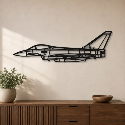 Insegna in metallo silhouette aereo Eurofighter Typhoon, Silhouette di aereo in metallo, Decorazione da parete aviatore