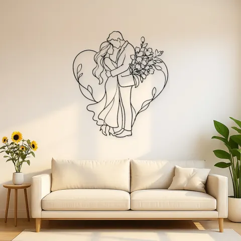 Blumen-Geschenk Liebende Metall-Wandkunst | Romantische Paar-Dekoration
