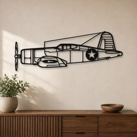 Insegna in metallo silhouette dell'aereo F4U Corsair, Silhouette di aerei in metallo, Decorazione da parete aviatore