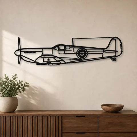 Silhouette d'avion Spitfire Mk. II en métal, Décoration murale en métal, Décor aéronautique, Décor d'aviation