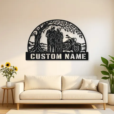 Personalized Grandparents Grandchildren Motorcycle Metal Wall Art