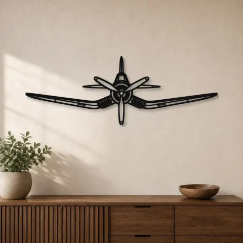 Insegna in metallo silhouette dell'aereo F4U Corsair Front, Silhouette di aerei in metallo, Decorazione da parete aviatore