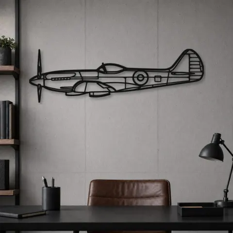 Vue alternative de Silhouette d'avion Spitfire MK XIV en métal, Décoration murale en métal, Décor aéronautique, Décor d'aviation