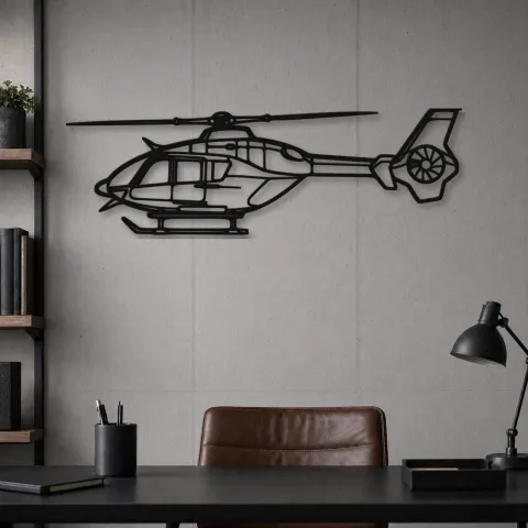 Vue alternative de Silhouette en métal d'avion EC135T2, décoration murale en métal, décoration aéronautique, décoration d'aviation