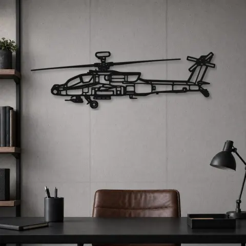 Vue alternative de Silhouette de l'hélicoptère AH-64D Apache en métal, Décoration murale, Cadeau d'anniversaire, Silhouette d'avion