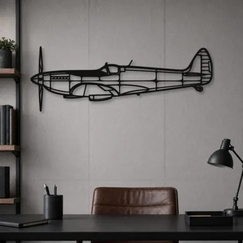 Vue alternative de Silhouette d'avion Spitfire Mk. IX en métal, Décoration murale en métal, Décor aéronautique, Décor d'aviation