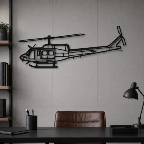 Vue alternative de Silhouette d'avion Bell 212 en métal, Décoration murale en métal, Décor aéronautique, Cadeau pour aviateur