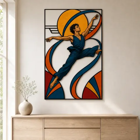 Vista alternativa de Bailarina Negra en Estilo de Mediados de Siglo Arte Mural de Metal Colorido