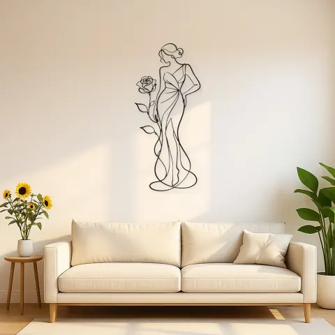 Stehendes Rosenmodell Metall-Wandkunst | Botanische Frauen Wanddekoration
