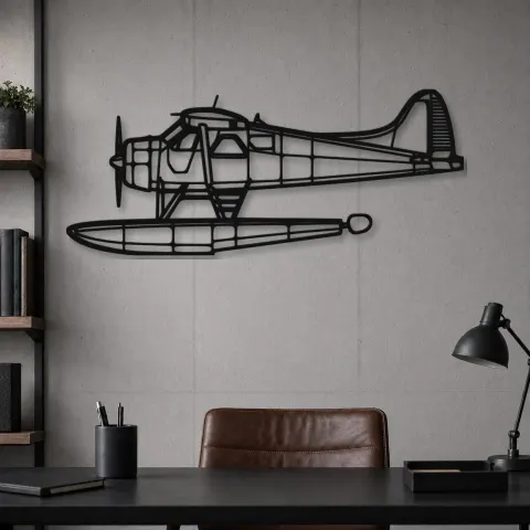 Vue alternative de Silhouette d'avion DHC-2 MK I en métal, Décoration murale aéronautique