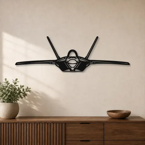 Insegna in metallo silhouette aereo F-22 Raptor Front, Silhouette di aerei in metallo, Decorazione murale di aviazione, Decorazione per aviatori