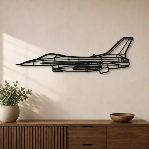 Silhouette di aereo F-16C Missiles in metallo, Insegna in metallo per aerei, Decorazione da parete aviatore