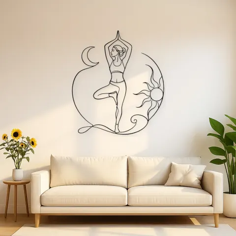 Cartel de metal personalizado de equilibrio en la postura del árbol | Decoración mural de yoga y meditación