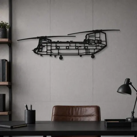 Vue alternative de Silhouette en métal d'avion Chinook CH-47, Décoration murale en métal, Décor aéronautique, Cadeau pour aviateur