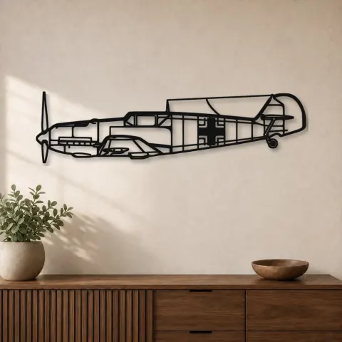 Silhouette d'avion BF109 en métal, Décoration murale en métal, Décor aéronautique, Décor d'aviation