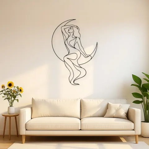 Drapierte Figur mit Mond Metall-Wandkunst | Himmlische Frauen-Dekoration