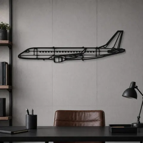 Vue alternative de Silhouette en métal d'avion E175, décoration murale en métal, décoration aéronautique, cadeau pour aviateurs