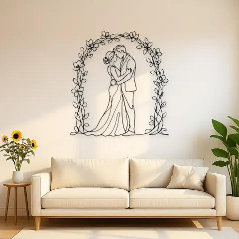 Blumenbogen-Paar Metall-Wandkunst | Romantische Paar-Dekoration