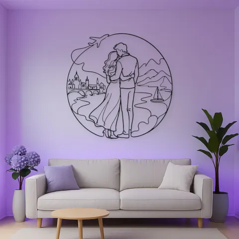 Vue alternative de Décoration murale en métal "Pose des amoureux du voyage" | Décor romantique couple