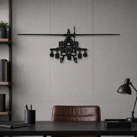 Vue alternative de Silhouette de l'hélicoptère AH-64D Apache Front en métal, Décoration murale, Cadeau d'anniversaire, Silhouette d'avion