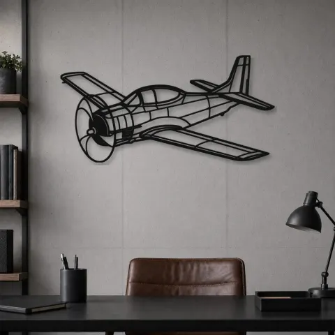 Vue alternative de Silhouette d'avion T-28 Trojan Angle en métal, Décoration murale en métal, Décor aéronautique, Décor d'aviation