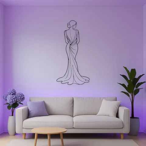 Vista alternativa de Cartel de metal personalizado de pose de espalda con vestido de seda | Decoración de figura de moda