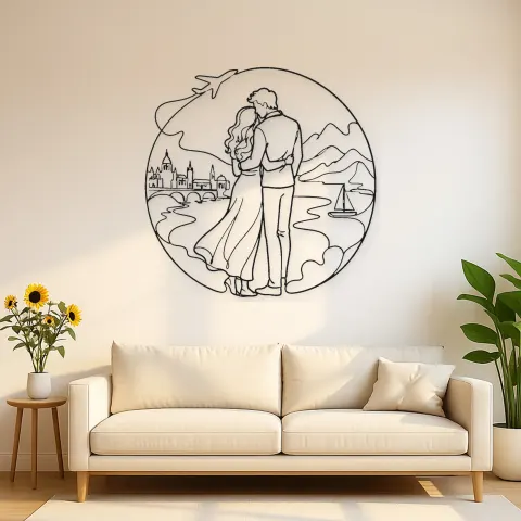 Décoration murale en métal "Pose des amoureux du voyage" | Décor romantique couple
