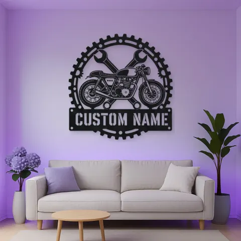 Personalized Cafe Racer Motorcycle Wrench Gear Metal Wall Art alternate view