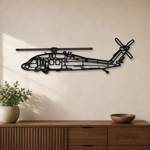 Silhouette en métal du UH-60 Black Hawk, Décoration murale en métal, Décor aéronautique, Décorateur aviateur