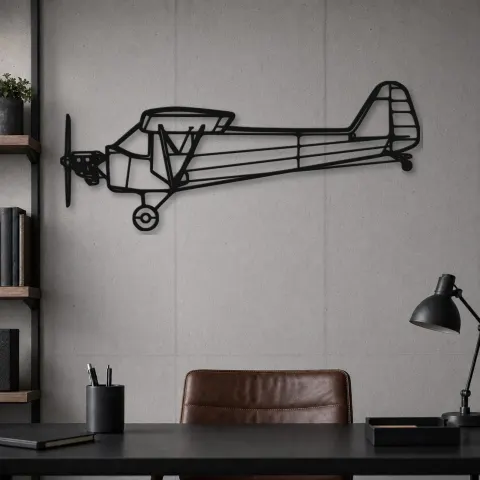 Vue alternative de Silhouette en métal d'avion Piper J-3 Cub, Décoration murale en métal, Décor aéronautique, Cadeau pour aviateur