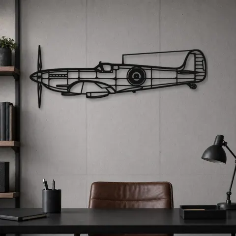 Vue alternative de Silhouette d'avion Spitfire MK IX ALT en métal, Décoration murale en métal, Décor aéronautique, Décor d'aviation
