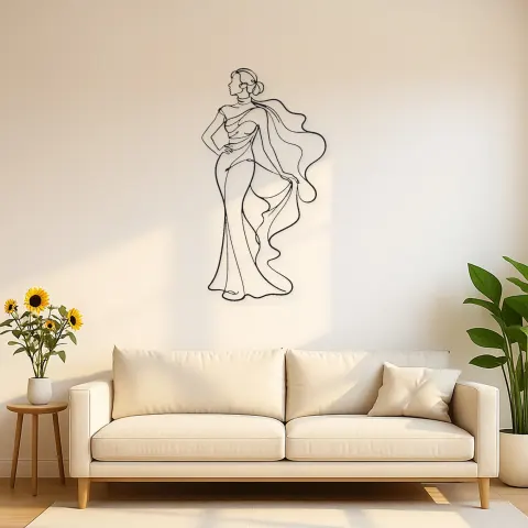 Décoration murale en métal profil écharpe flottante | Décor mural figure de mode